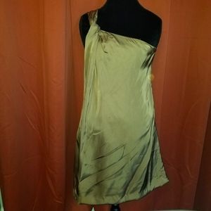 Theory One Shoulder Gold Mini Dress Size 4 New with Tags
